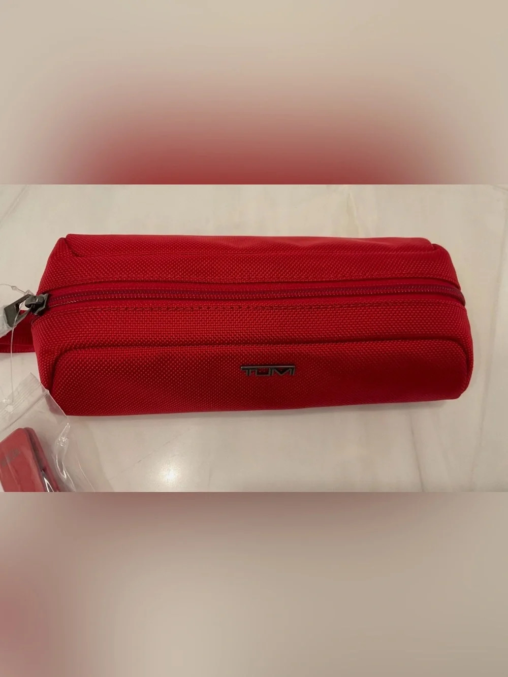 TUMI Zippered Ballistic Nylon Pencil Case Cord Pouch w/ CORD KEEPER - TUMI RED